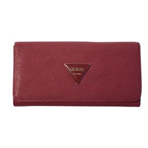 Guess Red Saffiano Leather Tri Fold Wallet Clutch Organizer EST 1981